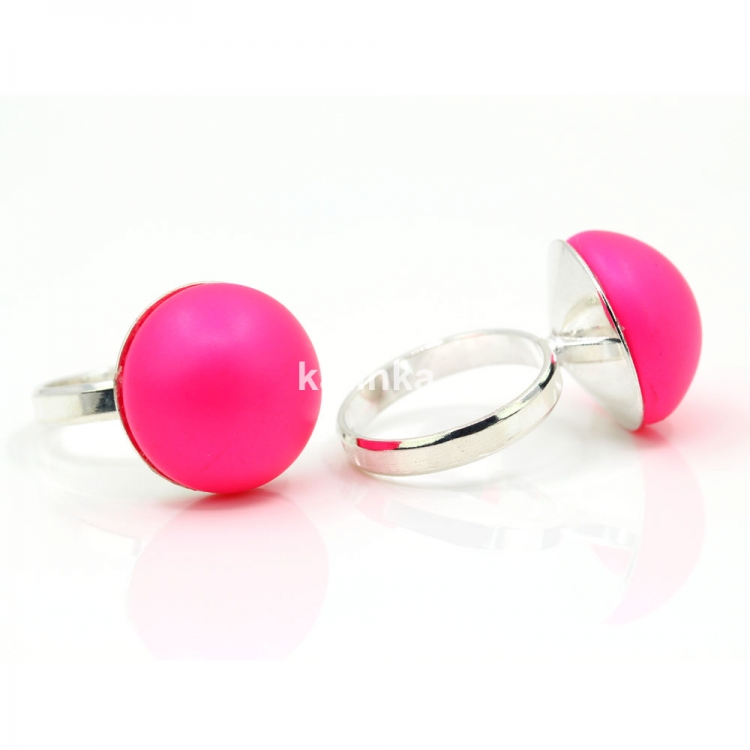 Ring (51) rhodium-plated 925 silver with Swarovski Neon Pink pearls, 16mm