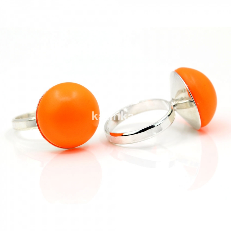 Ring (51) rhodium-plated 925 silver with Swarovski Neon pearls Orange, 16mm