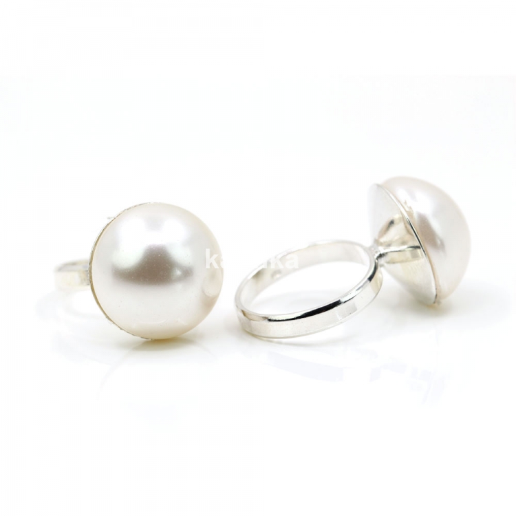 Ring (51) 925 silver rhodium plated with Swarovski pearl White, 16mm