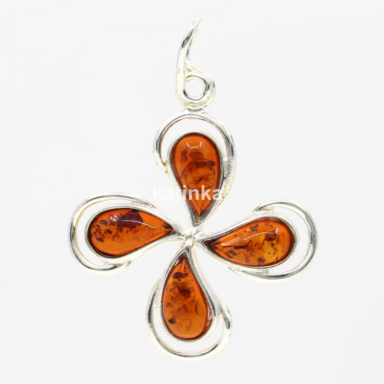 925 silver clover pendant with natural amber topaz