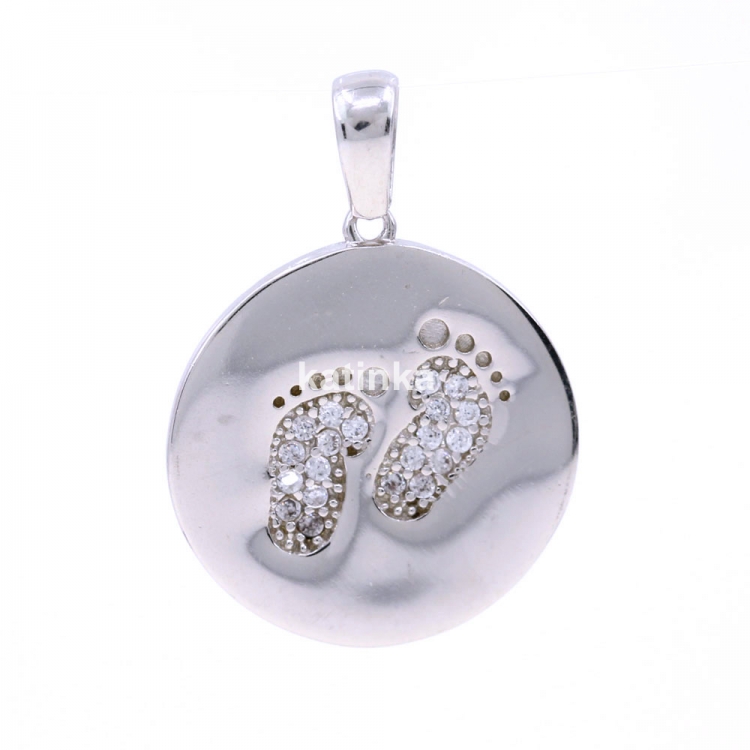 Pendant with feet and crystals, 925 rhodium-plated silver, 19mm