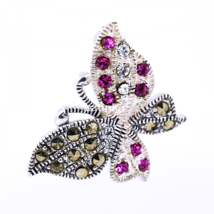 Pandantiv Fluture cu marcasite, argint 925, ametist,15mm