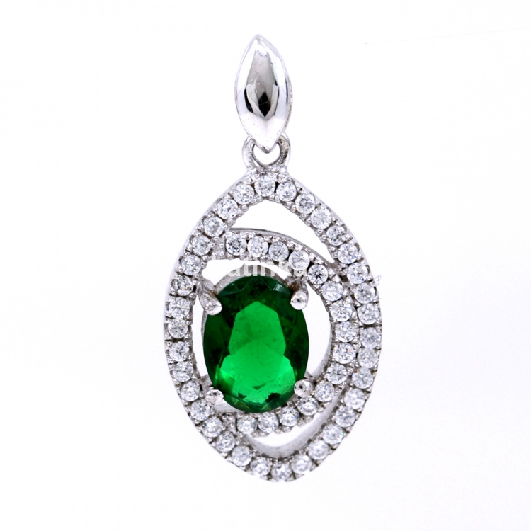 Pandantiv Marquise cu cristale, argint 925 rodiat, verde emerald, 21mm