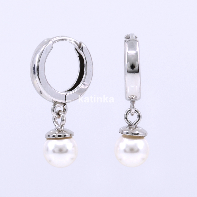 Creole earrings with Swarovski white pearls, 925 rhodium-plated silver