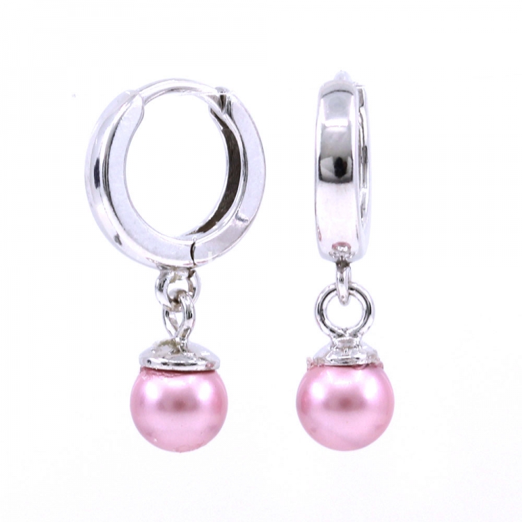 Creole earrings with Swarovski powder rose pearls, 925 rhodium-plated silver