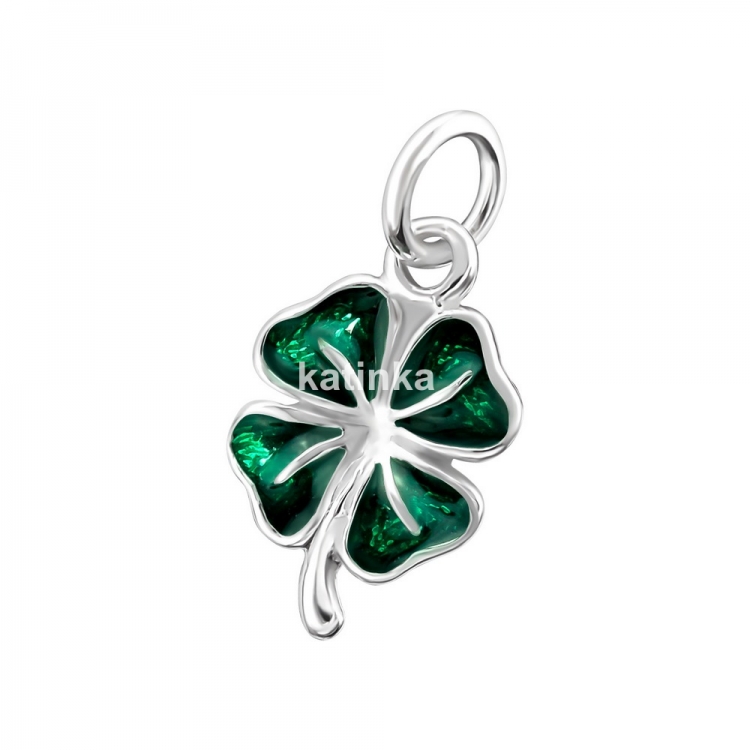 Green clover pendant, silver 925, 16x10mm