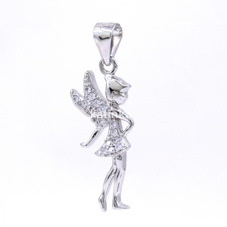 TinkerBell fairy pendant, with crystals, 925 rhodium plated silver, 24mm