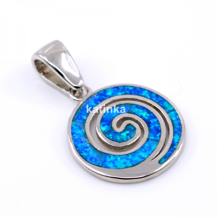 Pandantiv Spirala cu Blue Opal, argint 925 rodiat, 20mm