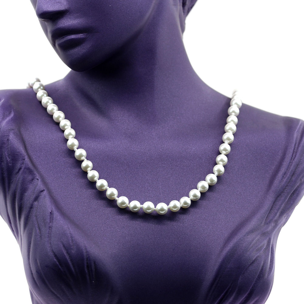 Round pearl necklace, white, 47cm