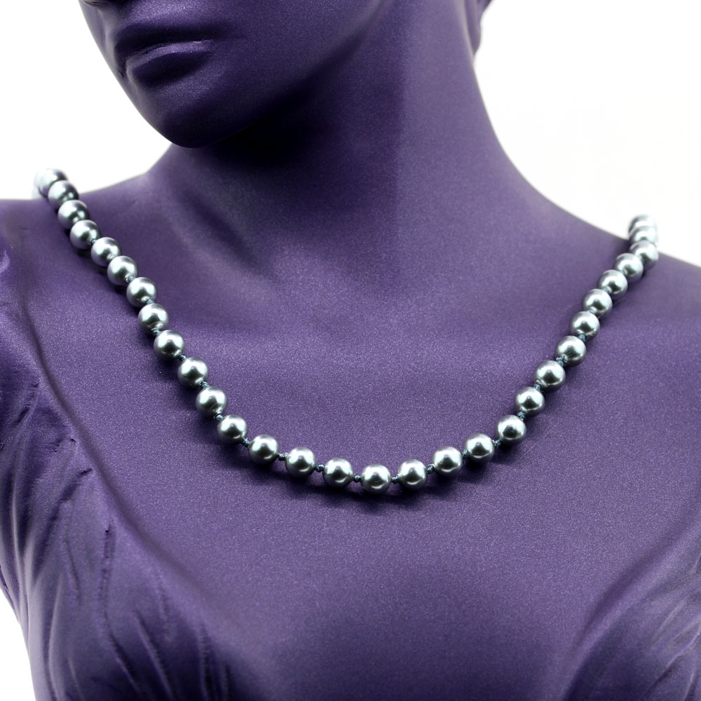 Round pearl necklace, silver, 47cm