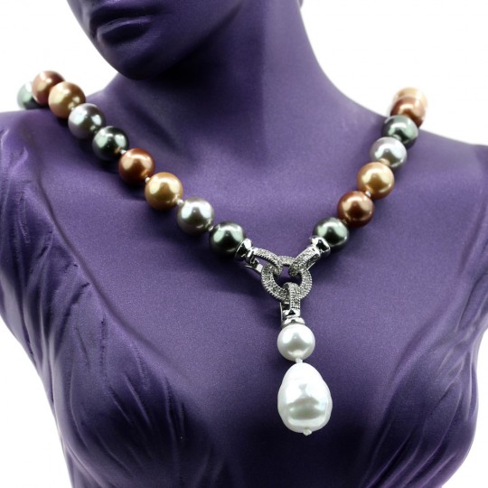 Pearl necklace with pendant, multicolored, 47cm