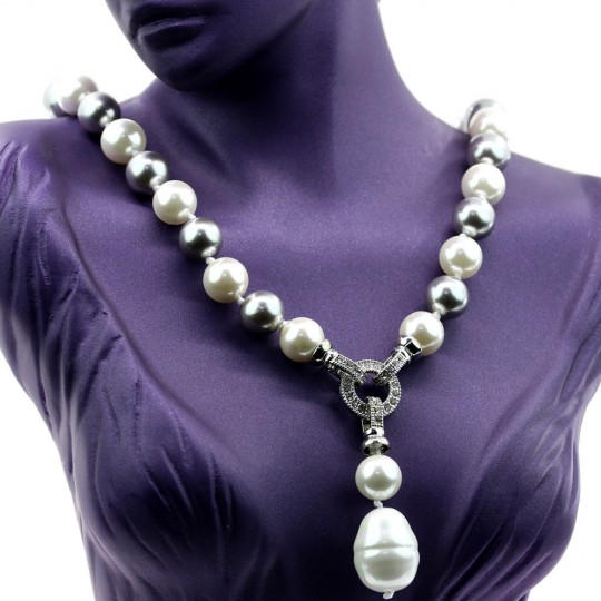 Pearl necklace with pendant, silver-white, 47cm