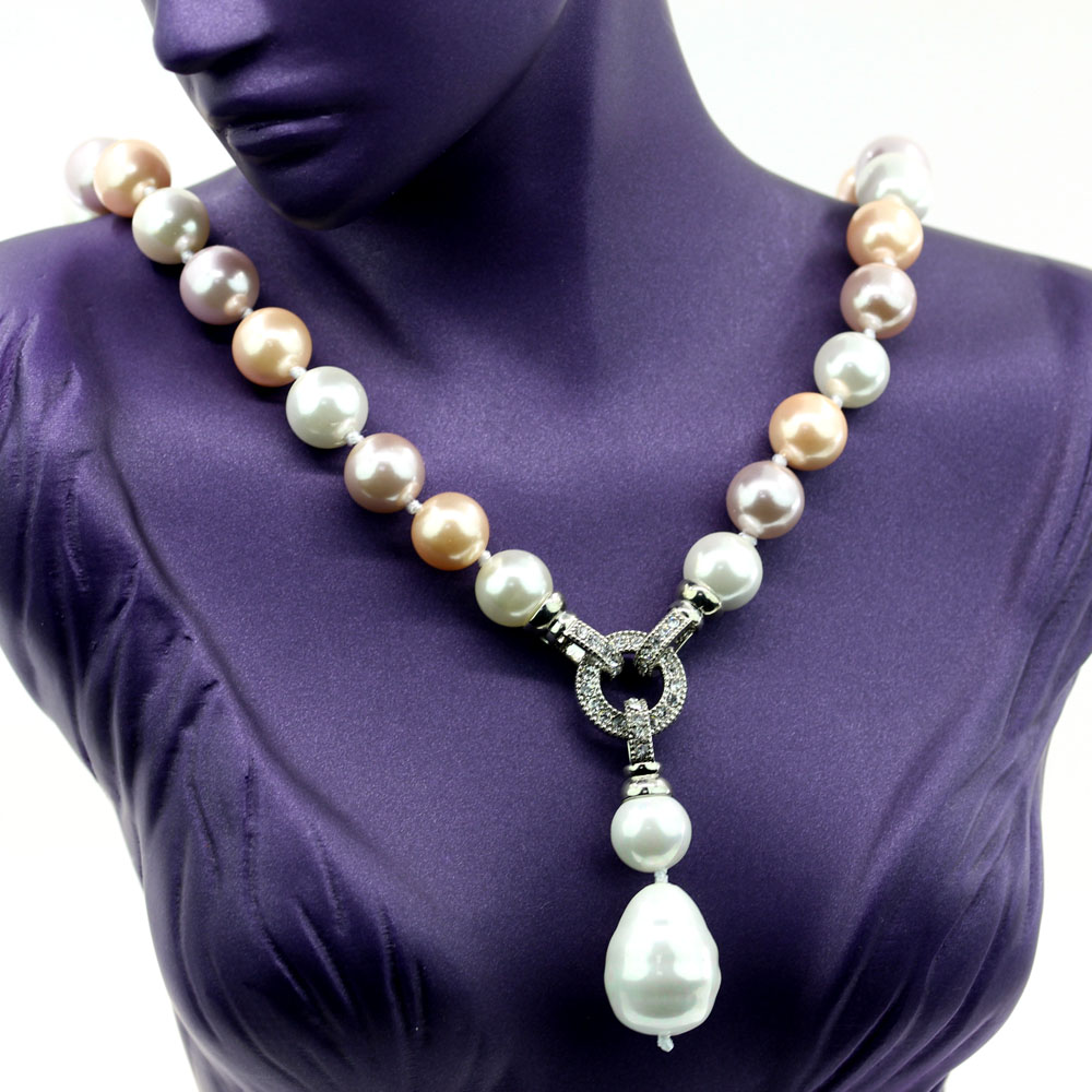 Pearl necklace with pendant, white-pink-frieze, 47cm