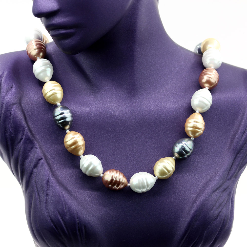 Twist drop pearl necklace, white-rose gold-bronze-hematite, 47cm