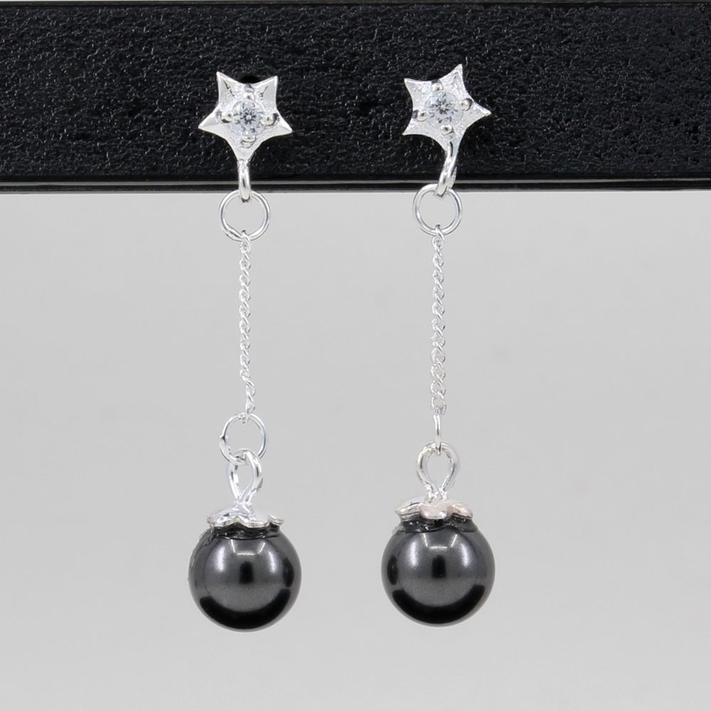 Cercei cu perle Swarovski Dark grey, 6mm