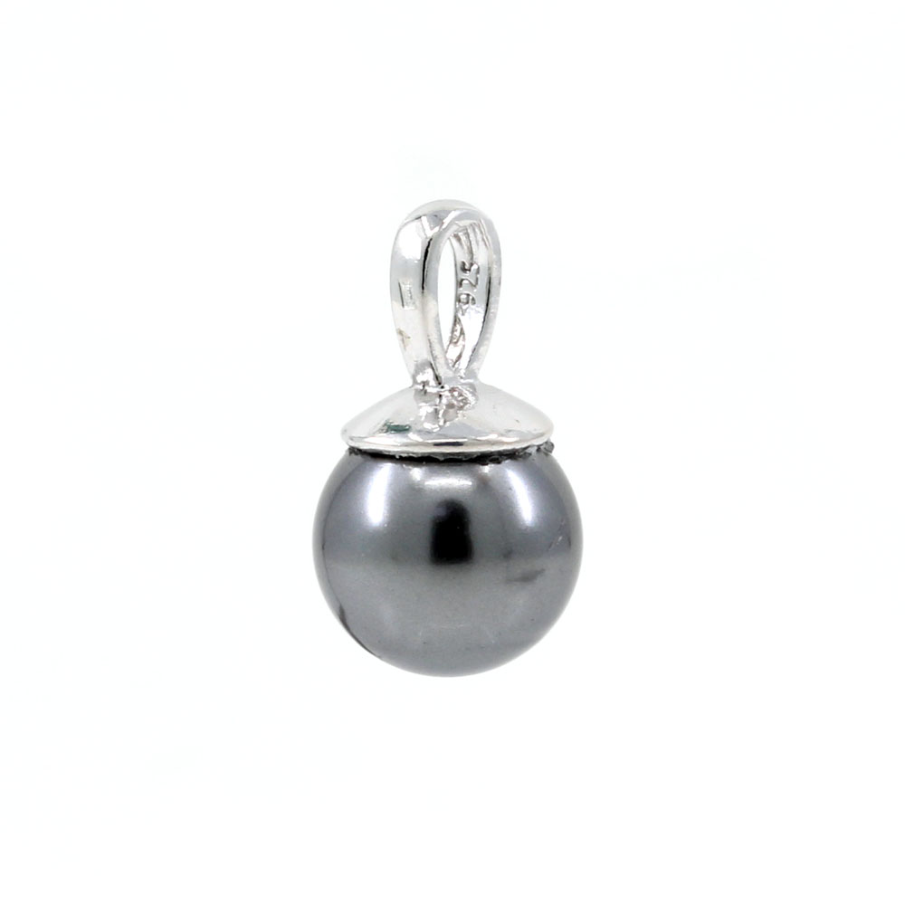 Pandantiv argint 925 rodiat cu perla Swarovski Dark grey, 10mm