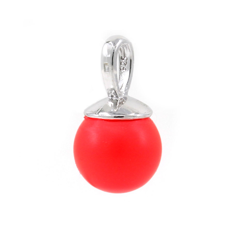 Pandantiv argint 925 rodiat cu perla Swarovski Neon red, 10mm