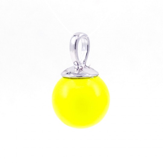 Pandantiv argint 925 rodiat cu perla Swarovski Neon Yellow 12mm