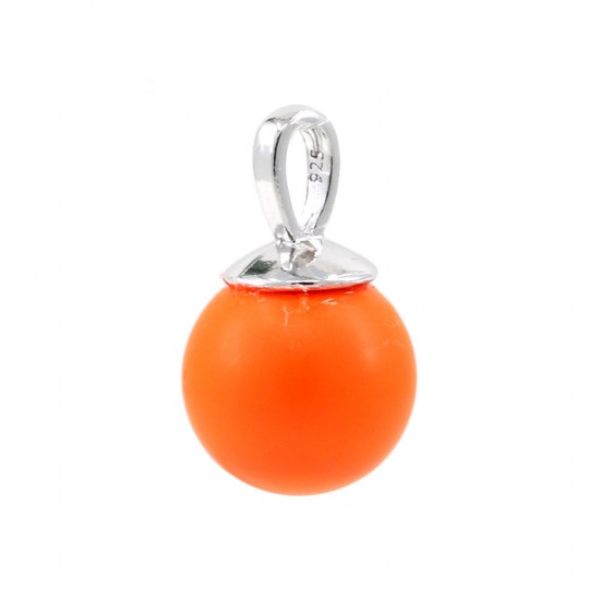 Pandantiv argint 925 rodiat cu perla Swarovski Neon Orange 12mm