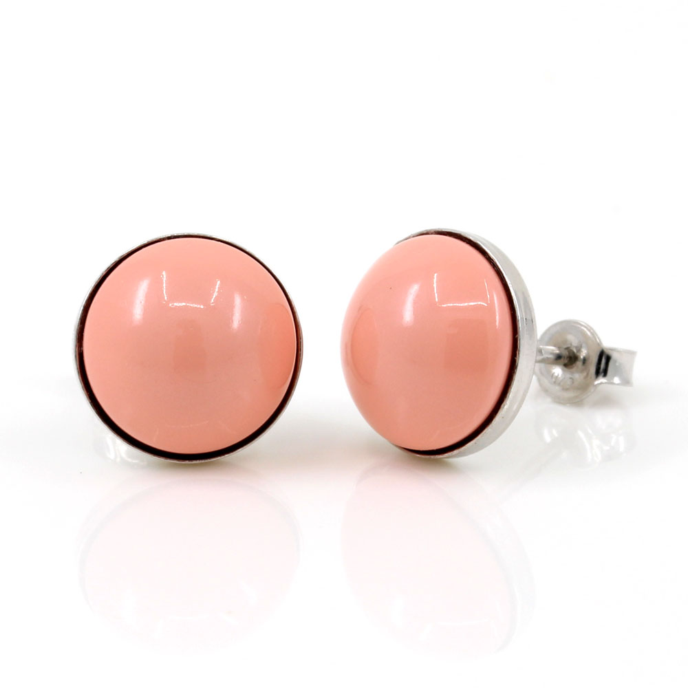 Cercei argint 925 rodiat cu perla Swarovski Pink Coral, 10mm