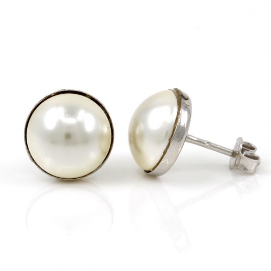 925 silver rhodium-plated earrings with Swarovski Cream pearl, 10mm