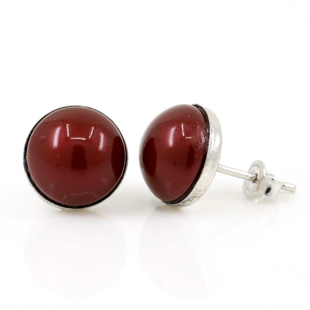 925 silver rhodium-plated earrings with Swarovski Bordeaux pearl, 10mm