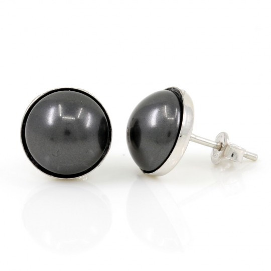 Cercei argint 925 rodiat cu perla Swarovski Black, 10mm