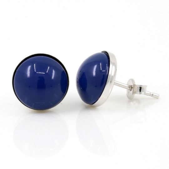 Cercei argint 925 rodiat cu perla Swarovski Dark Lapis, 10mm