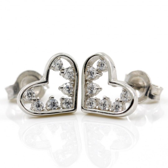 Heart earrings with rhodium-plated silver 925 crystals