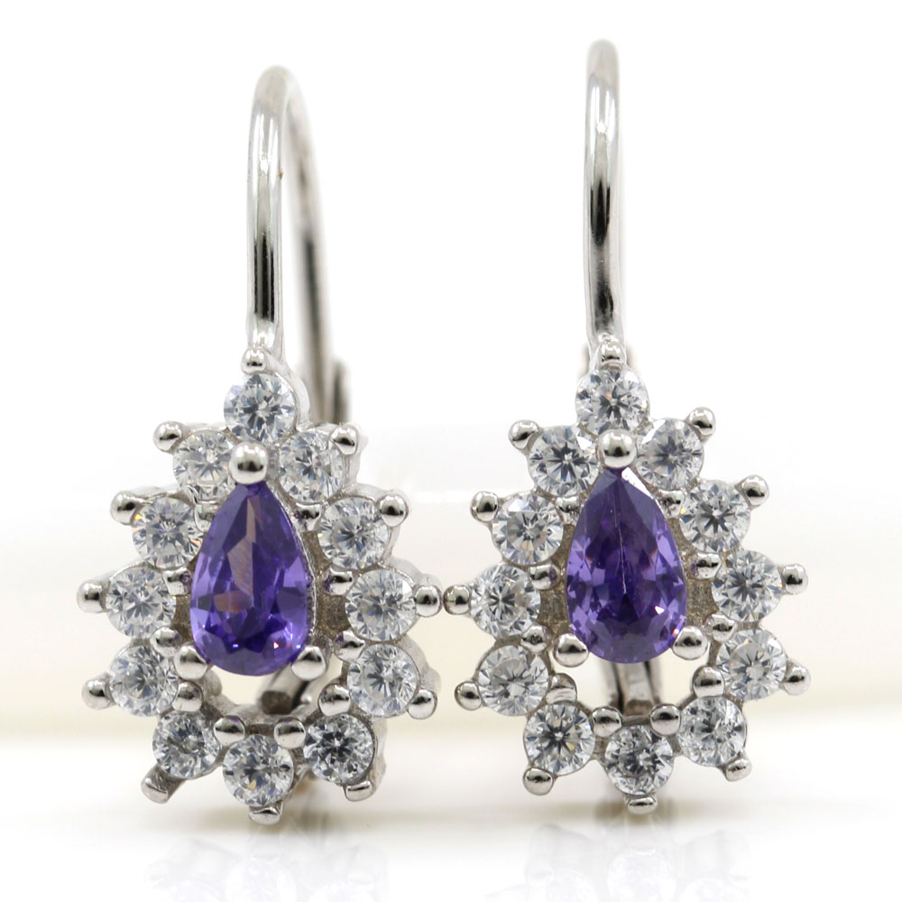 Intense Purple Drop Earrings with rhodium-plated 925 silver crystals