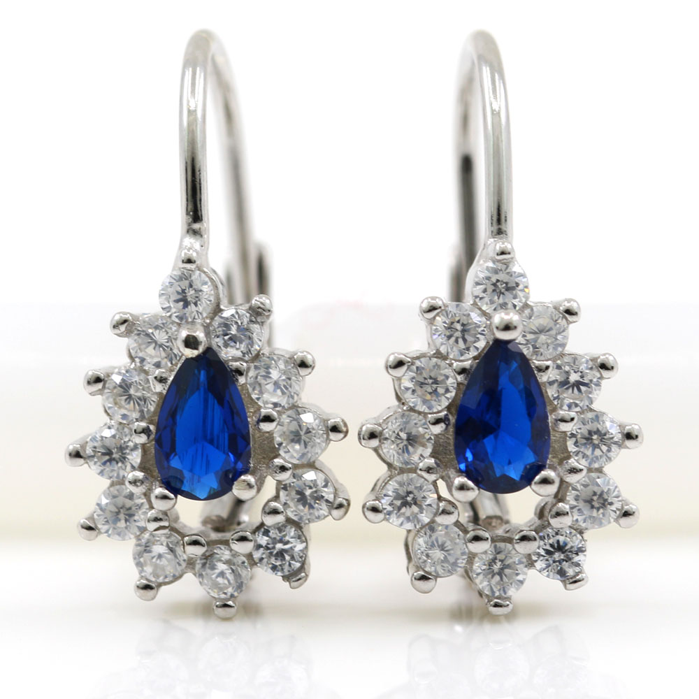 Drop earrings Dark Blue with rhodium-plated silver 925 crystals