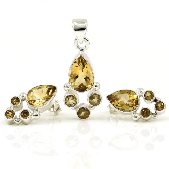 Citrine set, earrings, pendant, silver 925