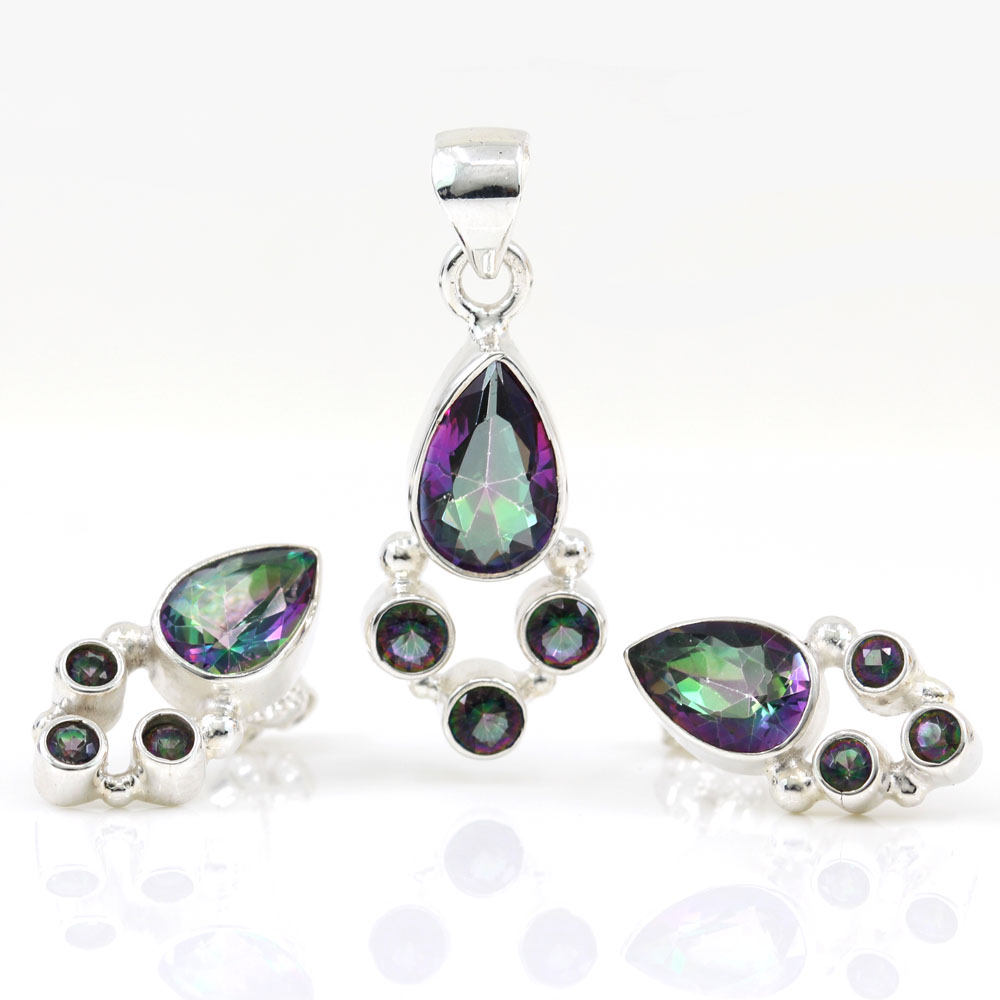 Mystic topaz set, earrings, pendant, silver 925