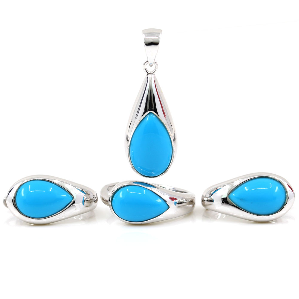 Celeste Turquoise set, earrings, adjustable ring S, pendant, rhodium-plated silver 925