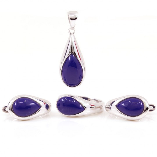 Celeste Blue Lapis set, earrings, adjustable ring S, pendant, rhodium-plated silver 925