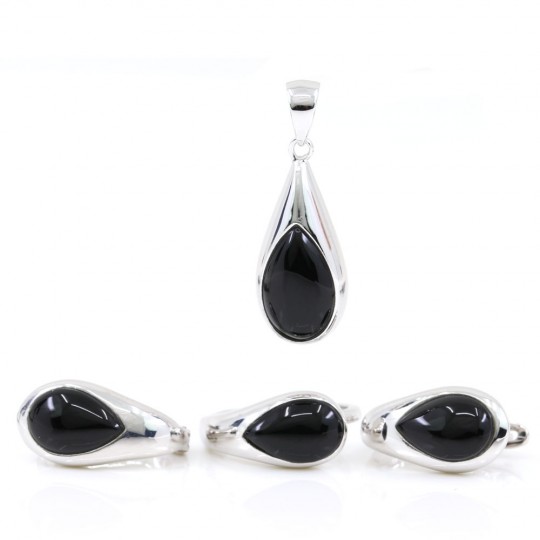 Set Celeste Black Jet, earrings, adjustable ring S, pendant, rhodium-plated silver 925