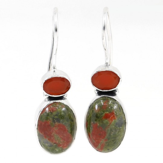 Earrings with Unakit and Carnelian, silver 925