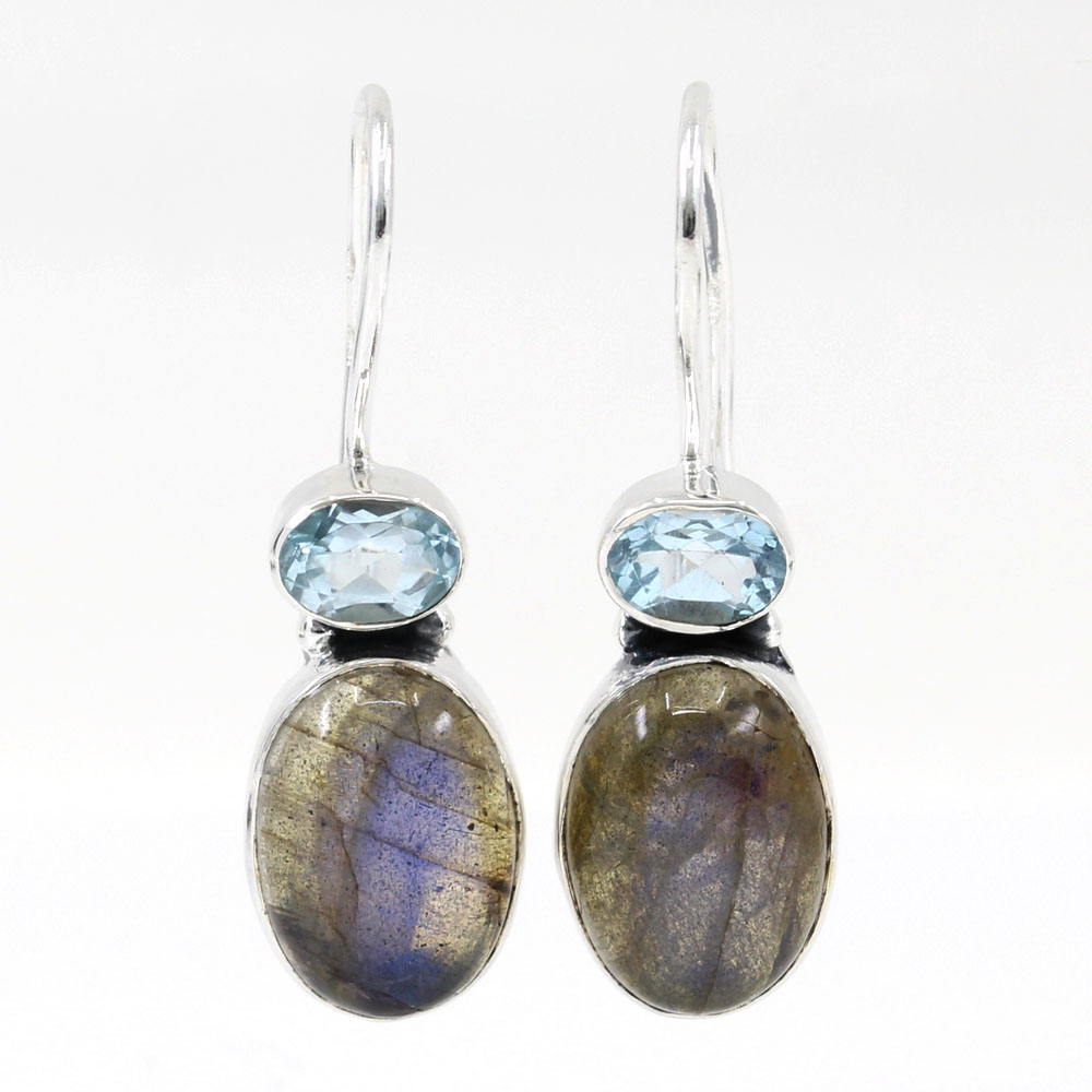 Earrings with Labradorite and Blue Topaz, silver 925