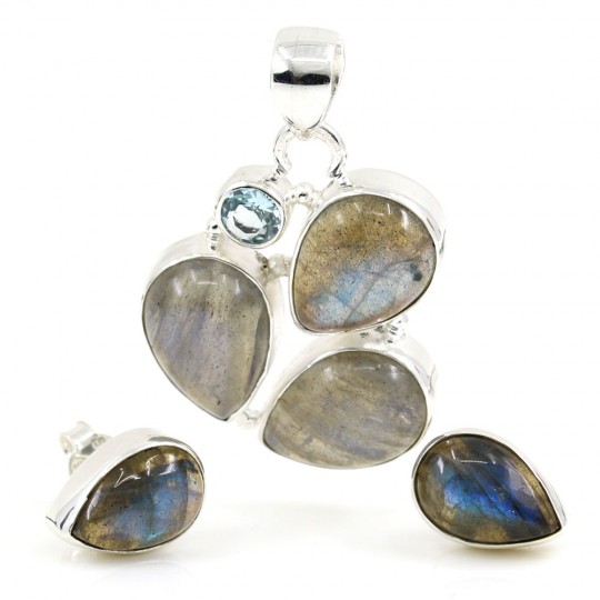 Unika set of earrings, pendant with Labradorite, silver 925