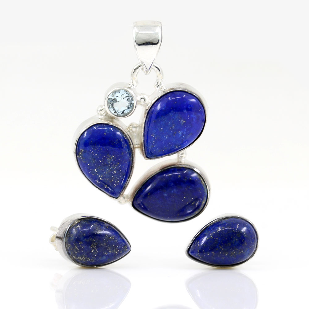 Unika set of earrings, pendant with Lapis Lazuli and Blue Topaz, silver 925