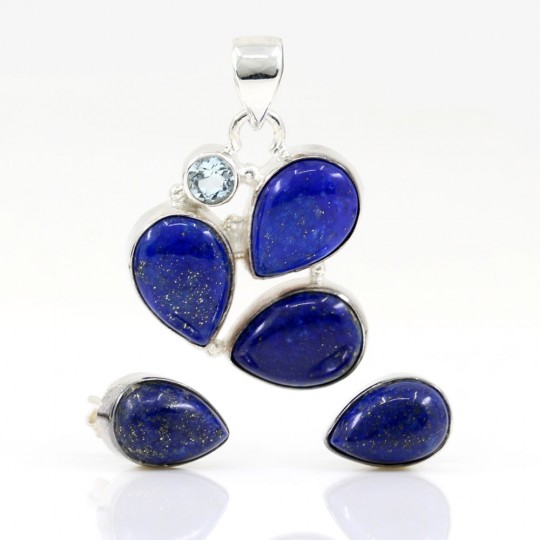 Set Unika cercei, pandantiv cu Lapis Lazuli si Blue Topaz, argint 925