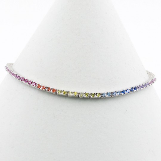 Tennis bracelet - 19cm, with multicolored crystals, rhodium-plated 925 silver