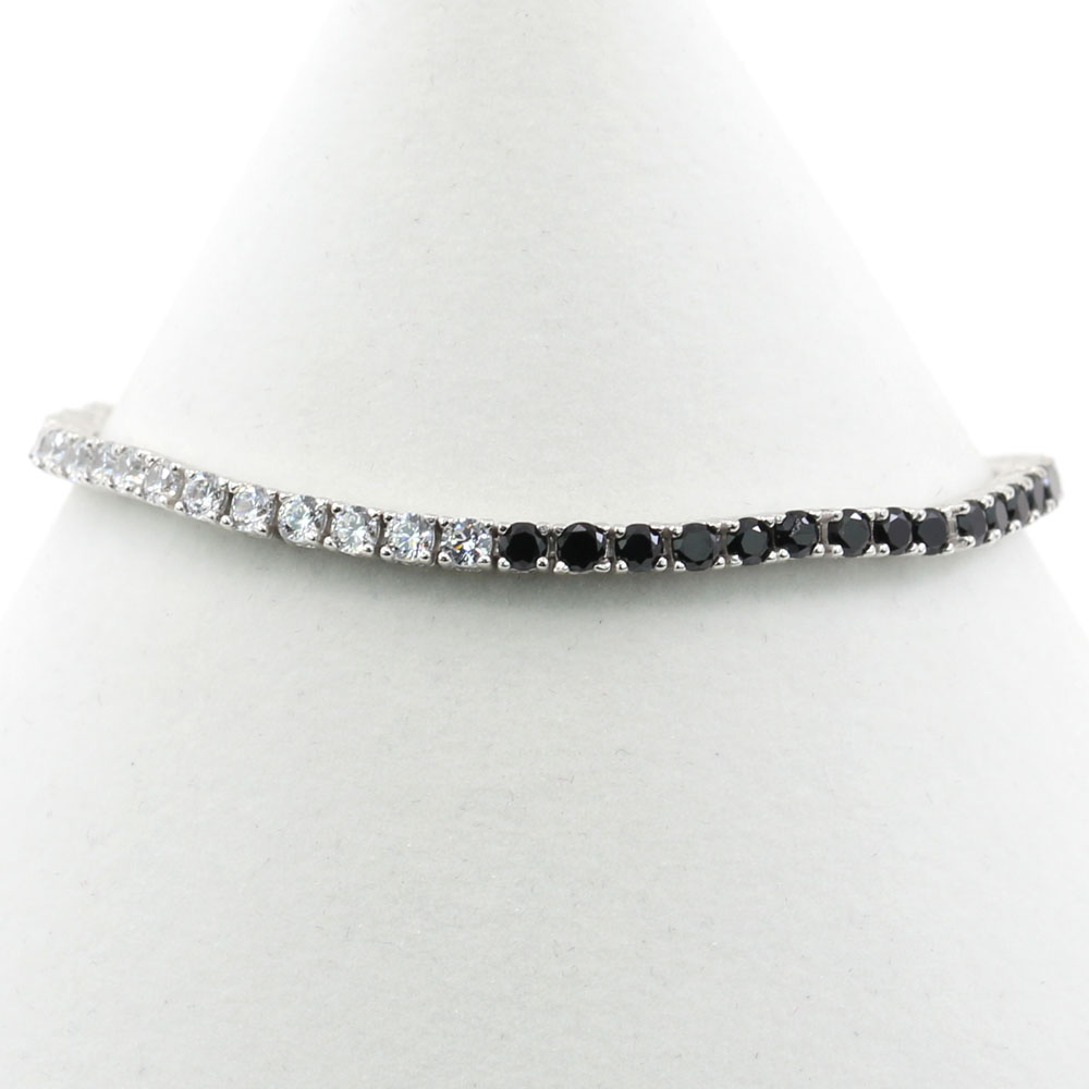 Tennis bracelet - 17cm two-tone black-white with crystals, rhodium-plated 925 silver