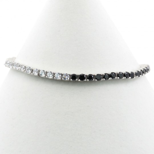 Tennis bracelet - 17cm two-tone black-white with crystals, rhodium-plated 925 silver