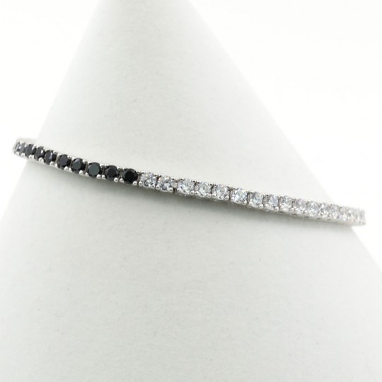 Tennis bracelet - 18cm two-tone black-white with crystals, rhodium-plated 925 silver