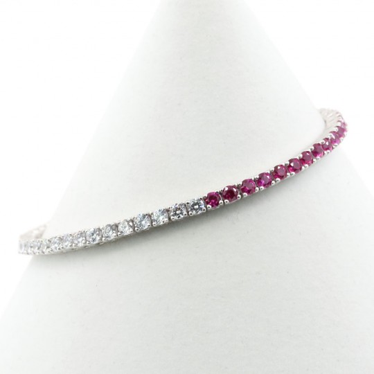 Tennis bracelet - 17cm bicolor white-fuchsia with crystals, silver 925 rhodium-plated