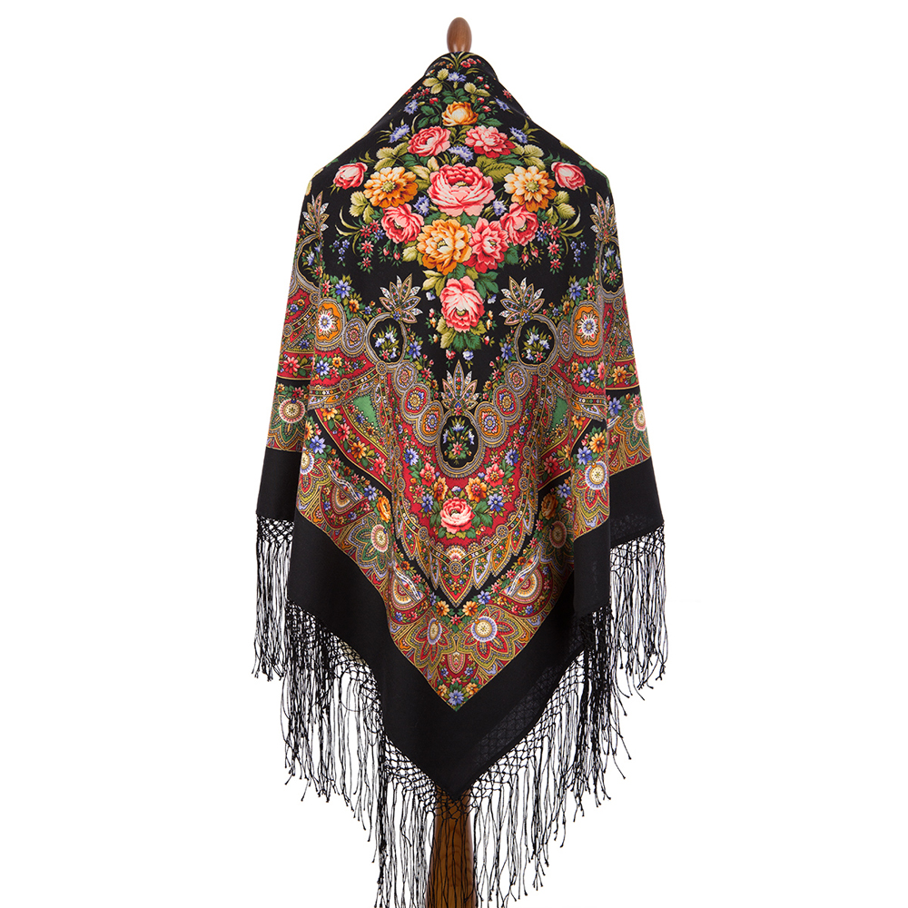 Premium shawl Slavyanka, wool, black- 148x148cm