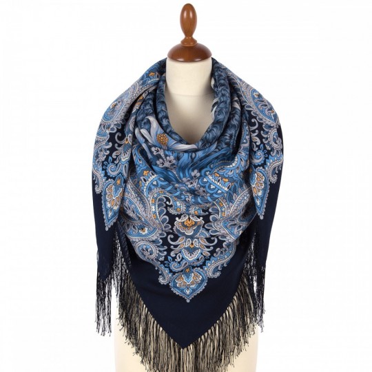 Premium shawl Morozko, wool, dark blue- 125x125cm