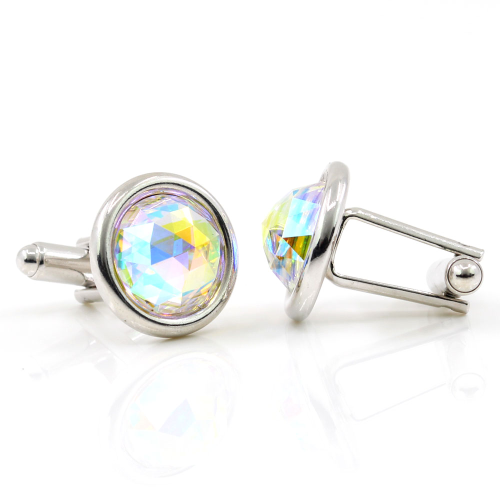 Swarovski Crystal Buttons, Aurora Boreale Cabochon, 925 rhodium-plated silver