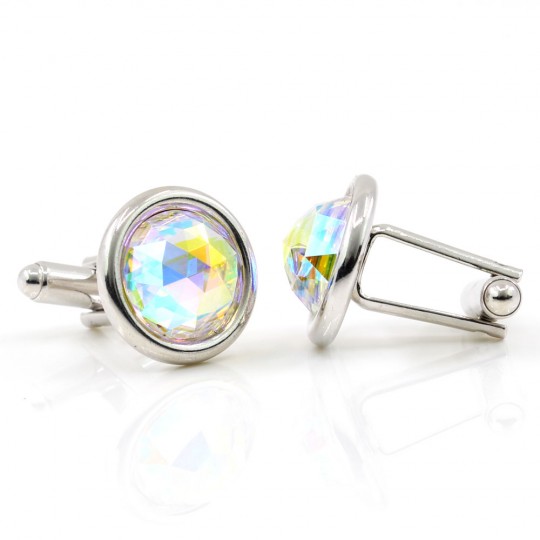 Swarovski Crystal Buttons, Aurora Boreale Cabochon, 925 rhodium-plated silver